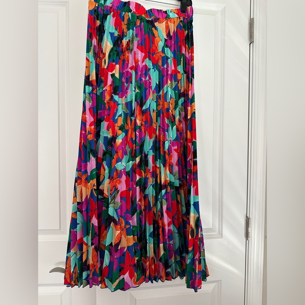 SHEIN Vibrant Floral Pleated Maxi Skirt in Red, Pink, Blue & Green